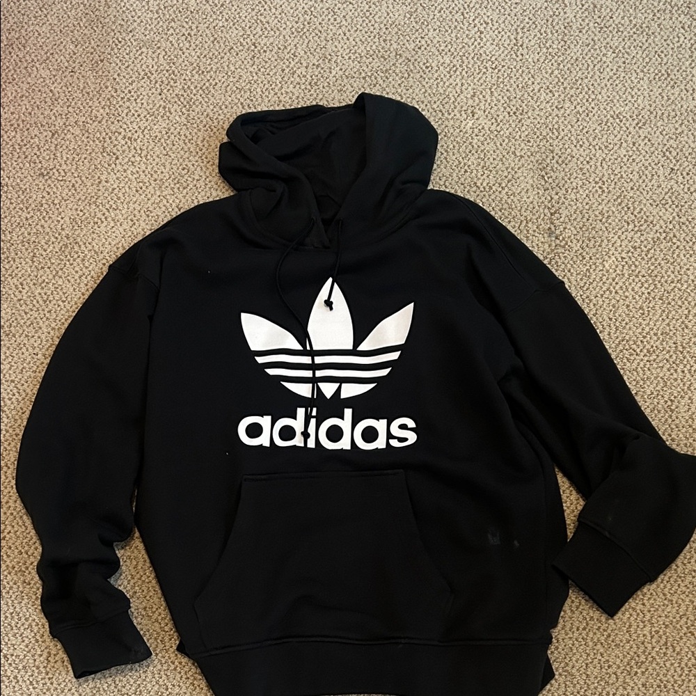 adidas Black Hoodie with White Trefoil Logo